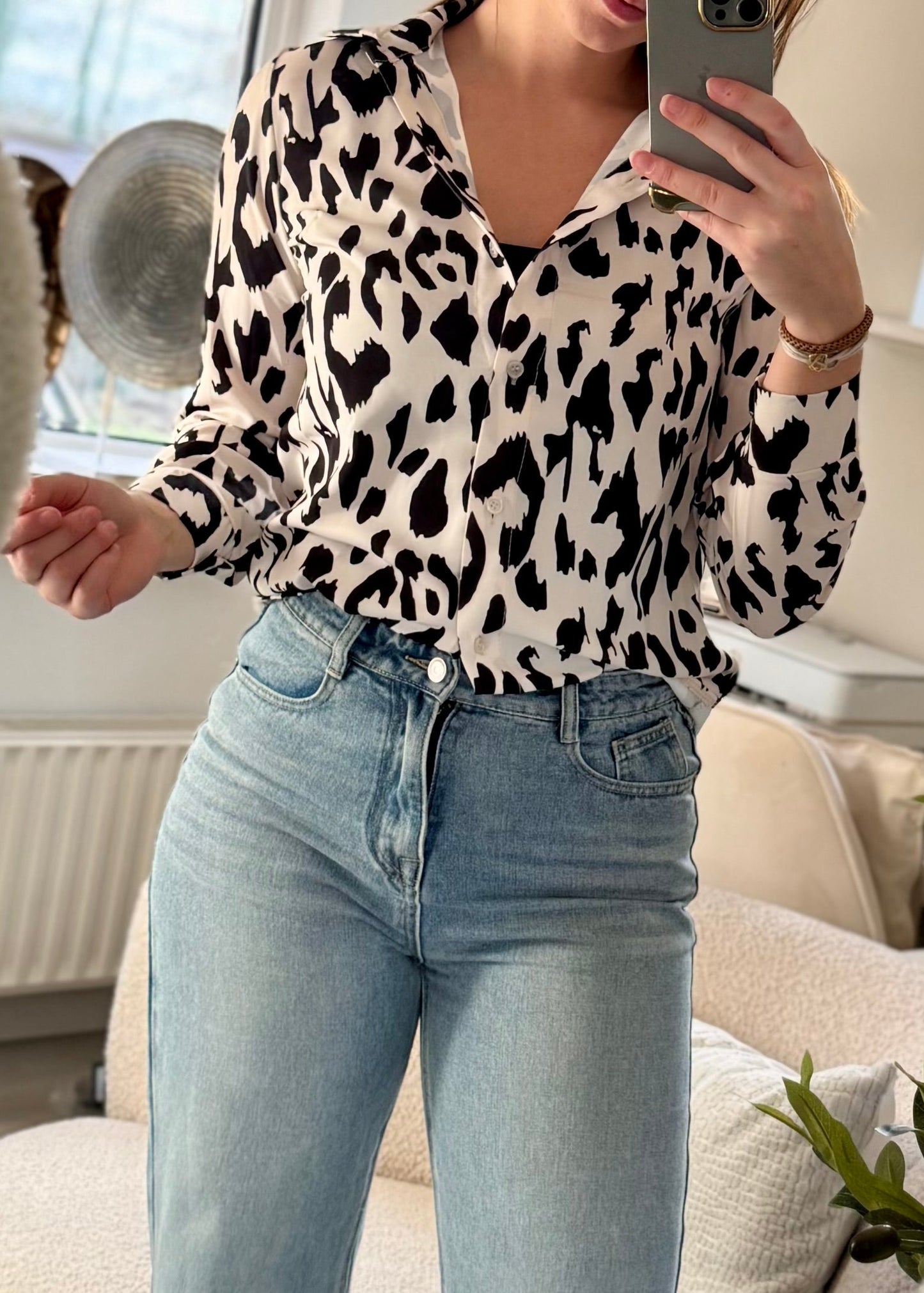 Blouse panterprint beige